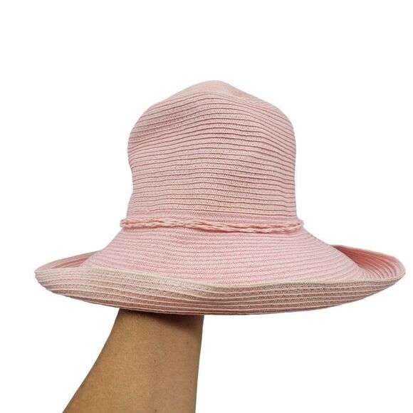 Dorfman Pacific Beach Bucket Safari Hat Pink 100% Paper Braided Bow Detail - Picture 7 of 9